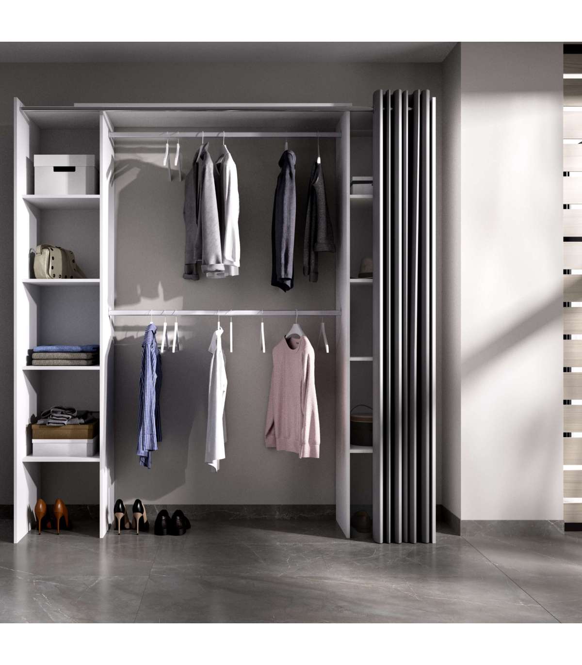 Vestidor Siles Para Dormitorio Con Cortina Y Baldas En Blanco 205-203 Cm(alto)180 Cm(ancho_4