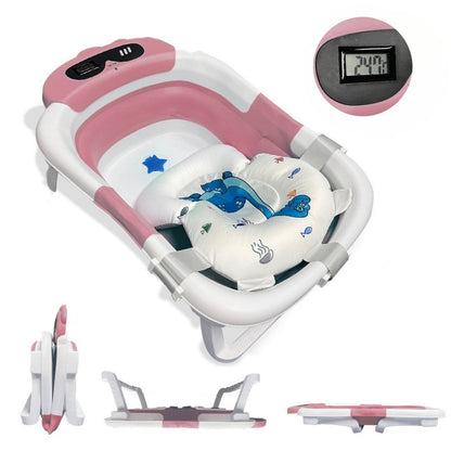 Bathby Bañera Plegable Para Bebés Recién Nacidos, Cojín Dinosaurio, Termómetro, Patas Antideslizantes (rosa Dinosaurio)