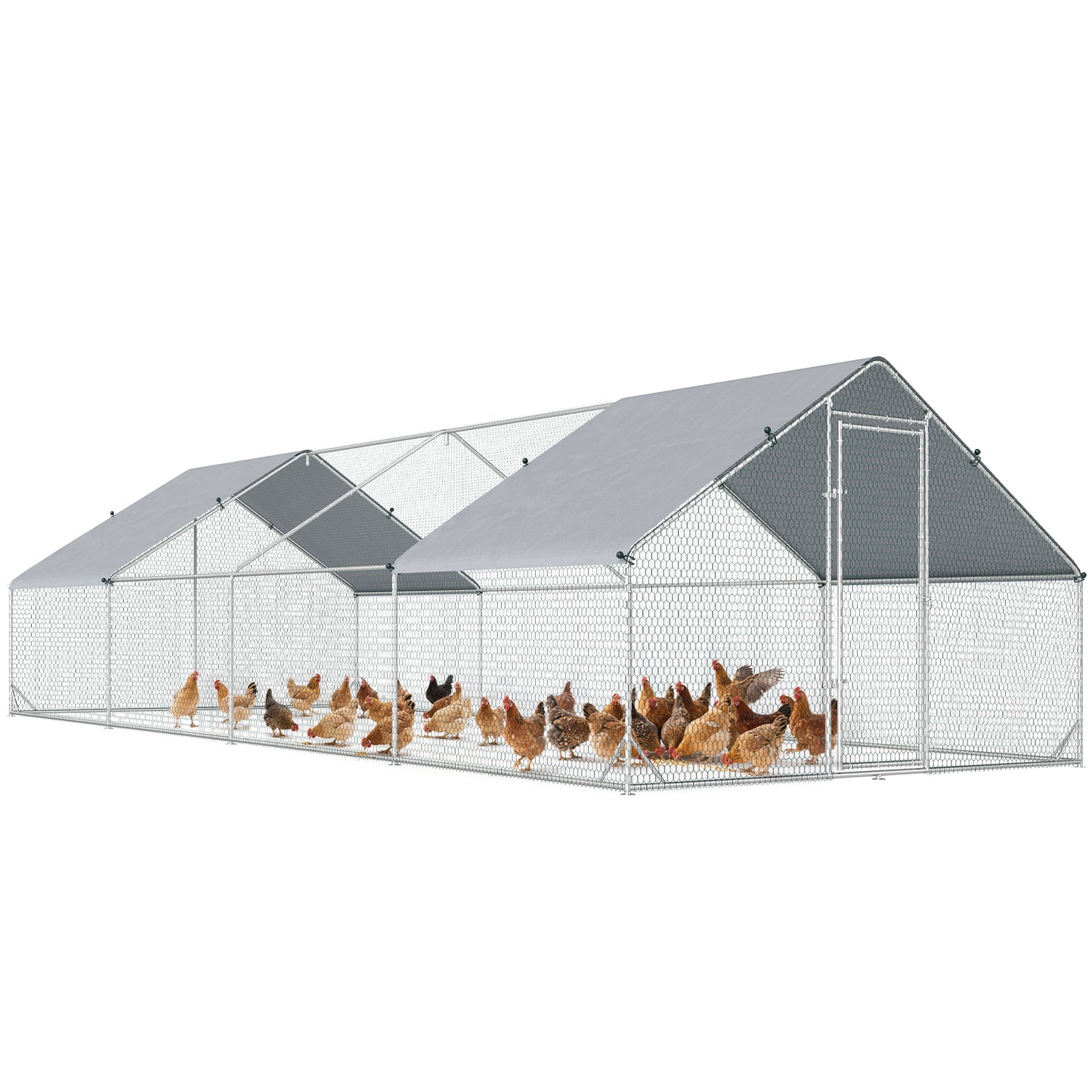 Pawhut Gallinero Para Exterior 24 M² 3x8x2m Con Cubierta De Pe Y Cerradura Plata_0