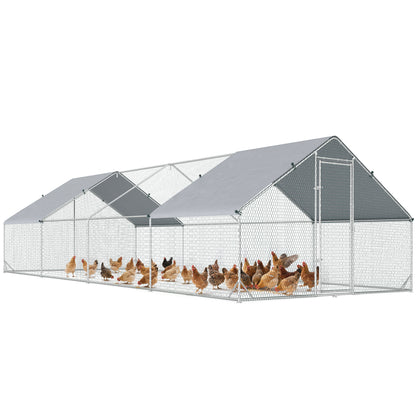 Pawhut Gallinero Para Exterior 24 M² 3x8x2m Con Cubierta De Pe Y Cerradura Plata_0