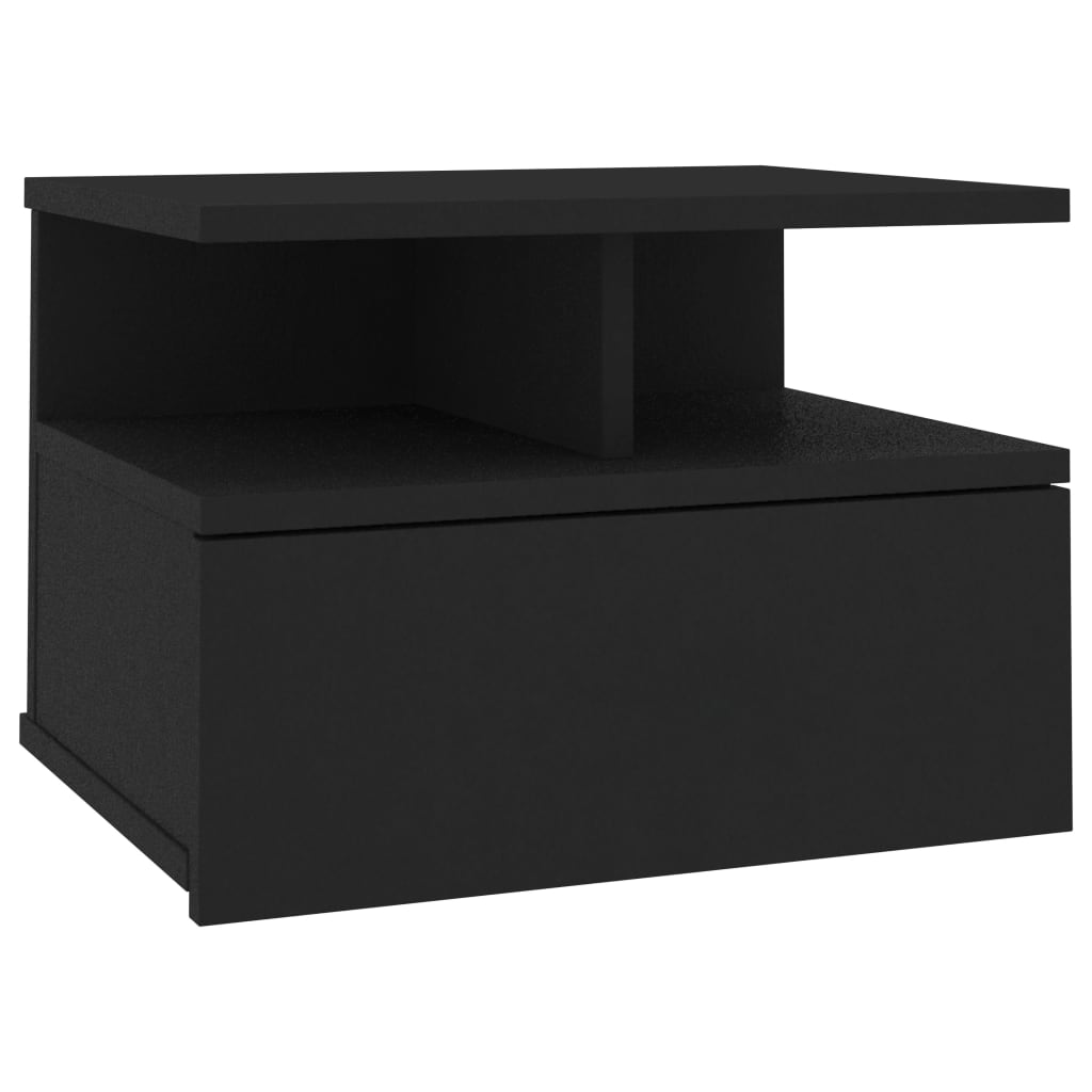 Mesita De Noche Flotante Madera De Ingeniería Negra 40x31x27 Cm_0