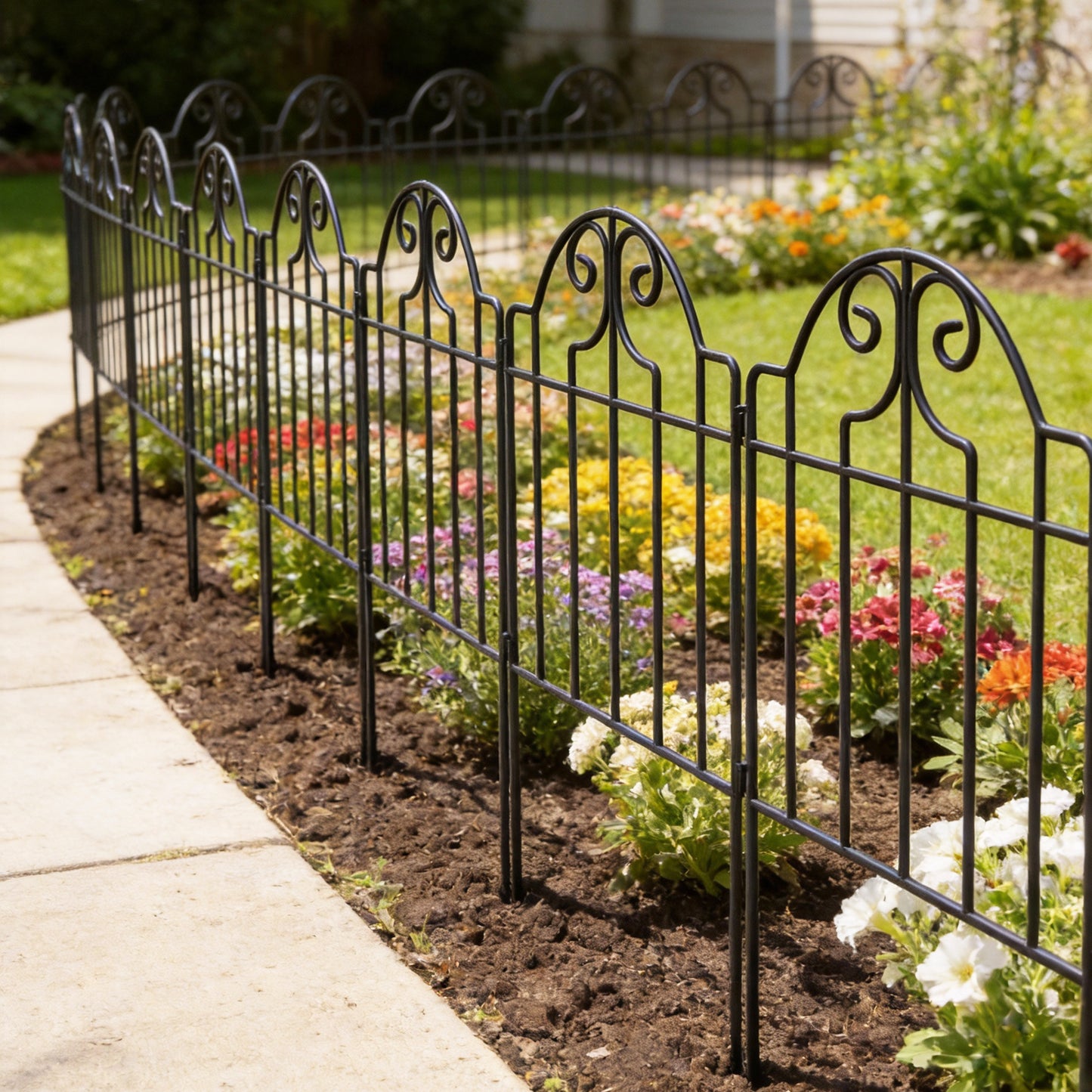 Outsunny Set De 4 Vallas De Jardín Decorativas De Metal 125x57 Cm Negro_1