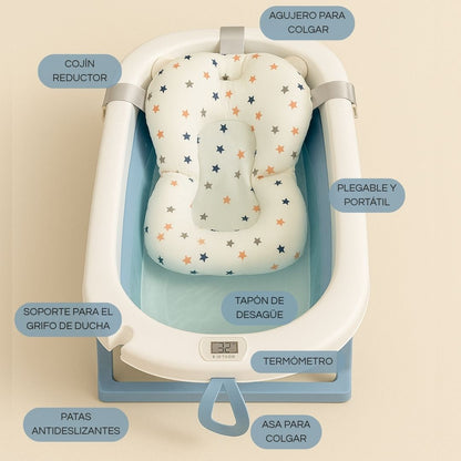 Bathby Bañera Plegable Azul Para Bebés, Cojín Reductor, Termómetro, Patas Antideslizantes (azul Pastel)_4