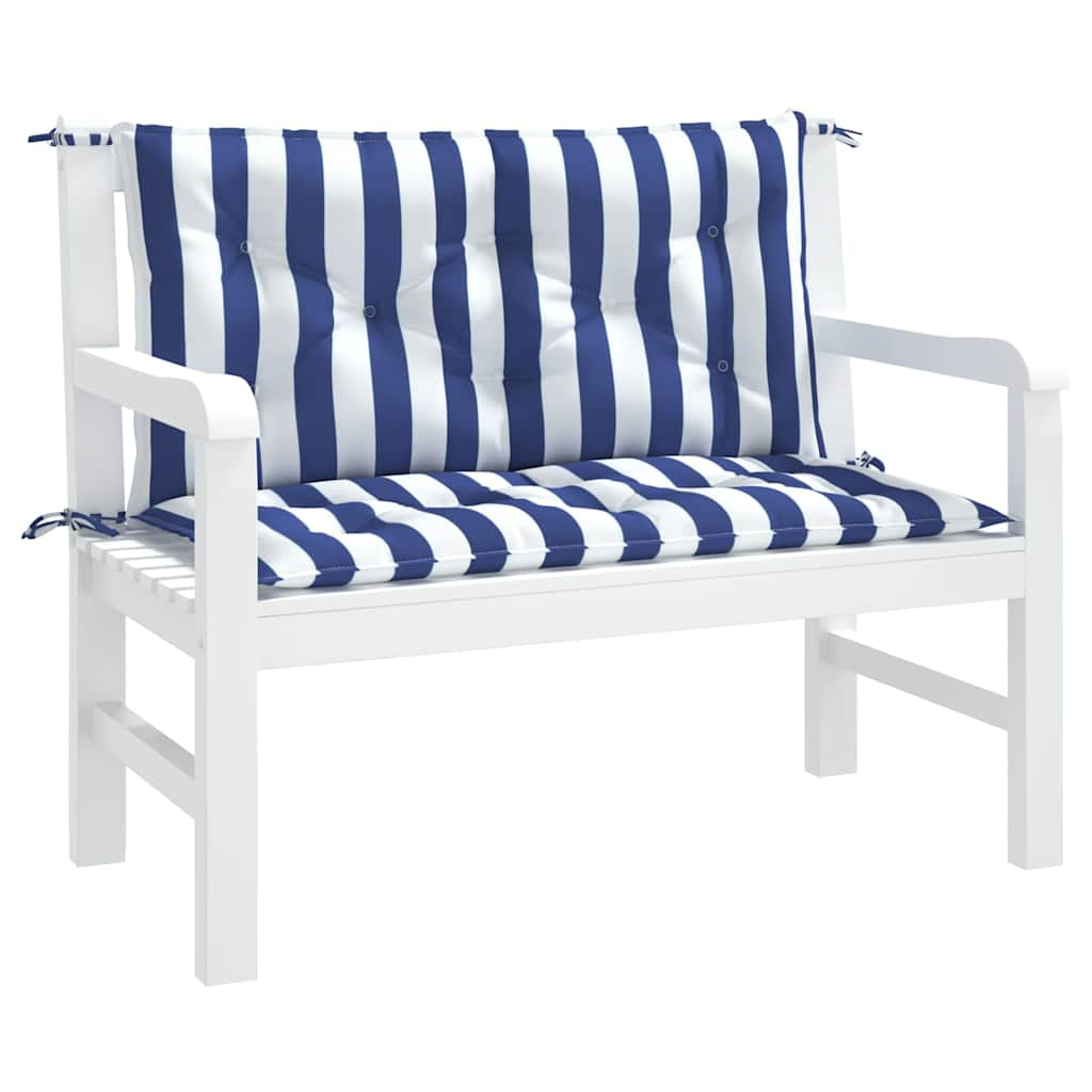 Vidaxl Cojines Banco Jardín 2 Uds Tela A Rayas Azul Blanco 100x50x7 Cm_3