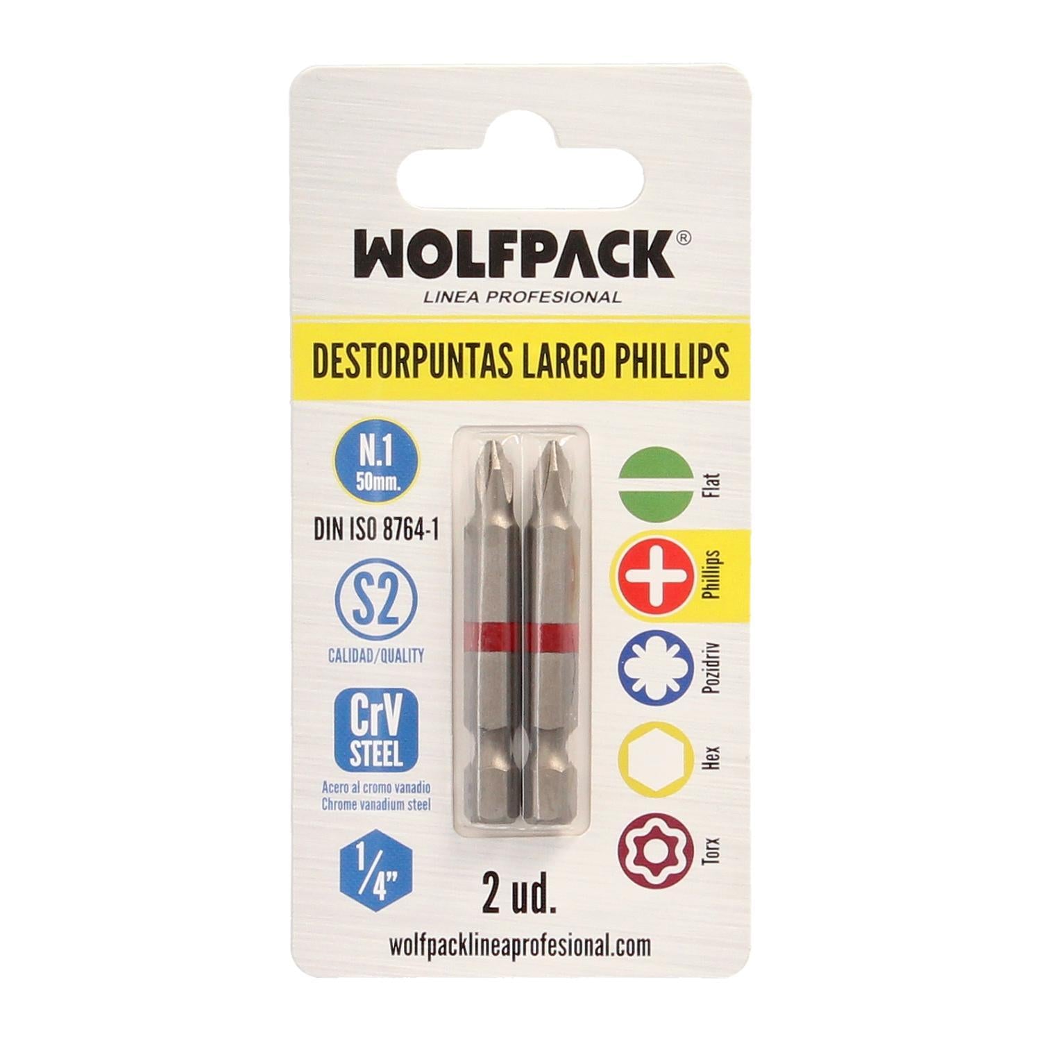 Puntas Largas Destornillador Phillips Nº 1 (2 Piezas). Acero S2 Al Cromo Vanadio. Puntas Hexagonales, Destorpuntas,