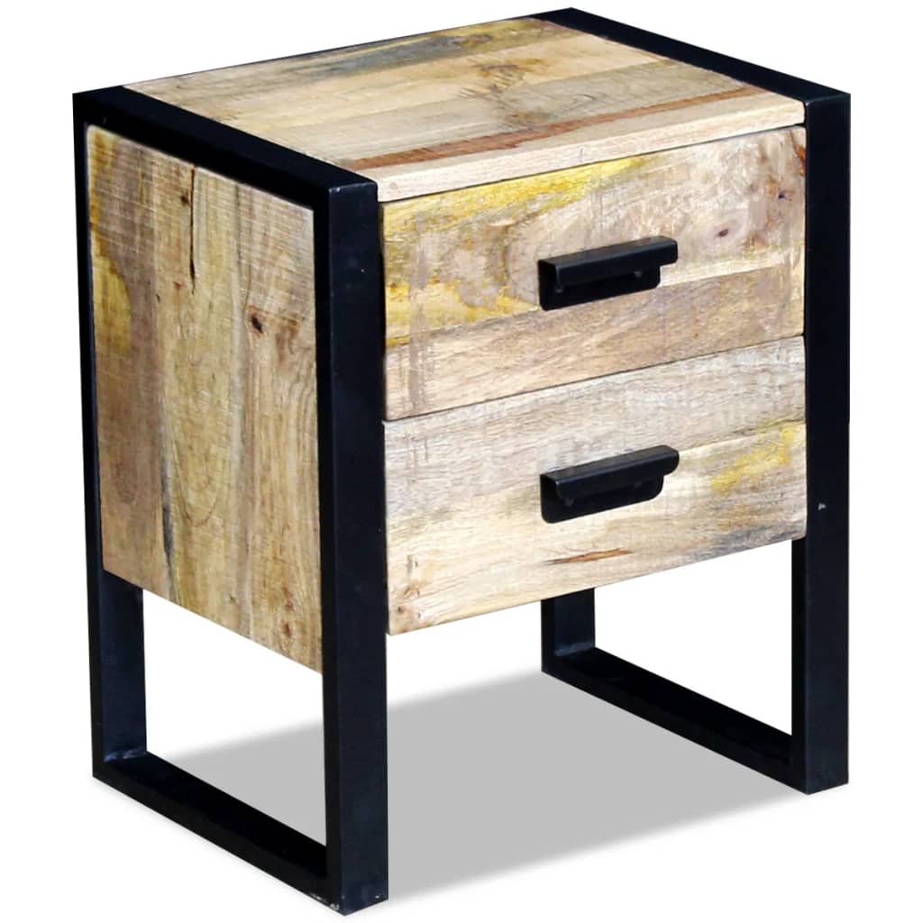 Mesa Auxiliar Con 2 Cajones Madera Maciza De Mango 43x33x51 Cm_3