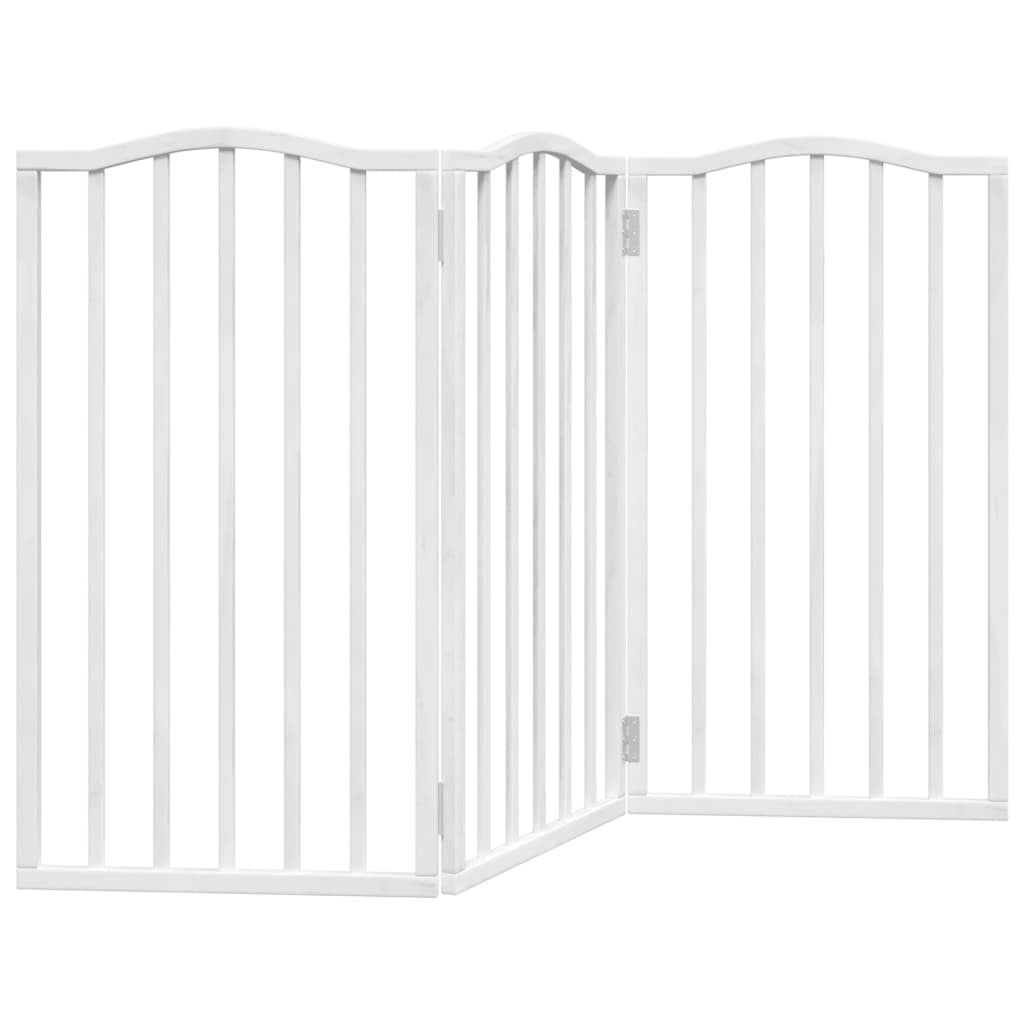 Vidaxl Puerta Para Perros Plegable 3 Paneles Madera Álamo Blanca 150cm_0