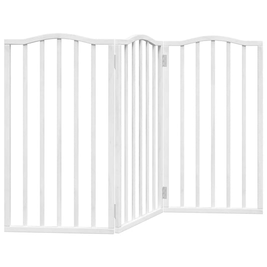 Vidaxl Puerta Para Perros Plegable 3 Paneles Madera Álamo Blanca 150cm_0