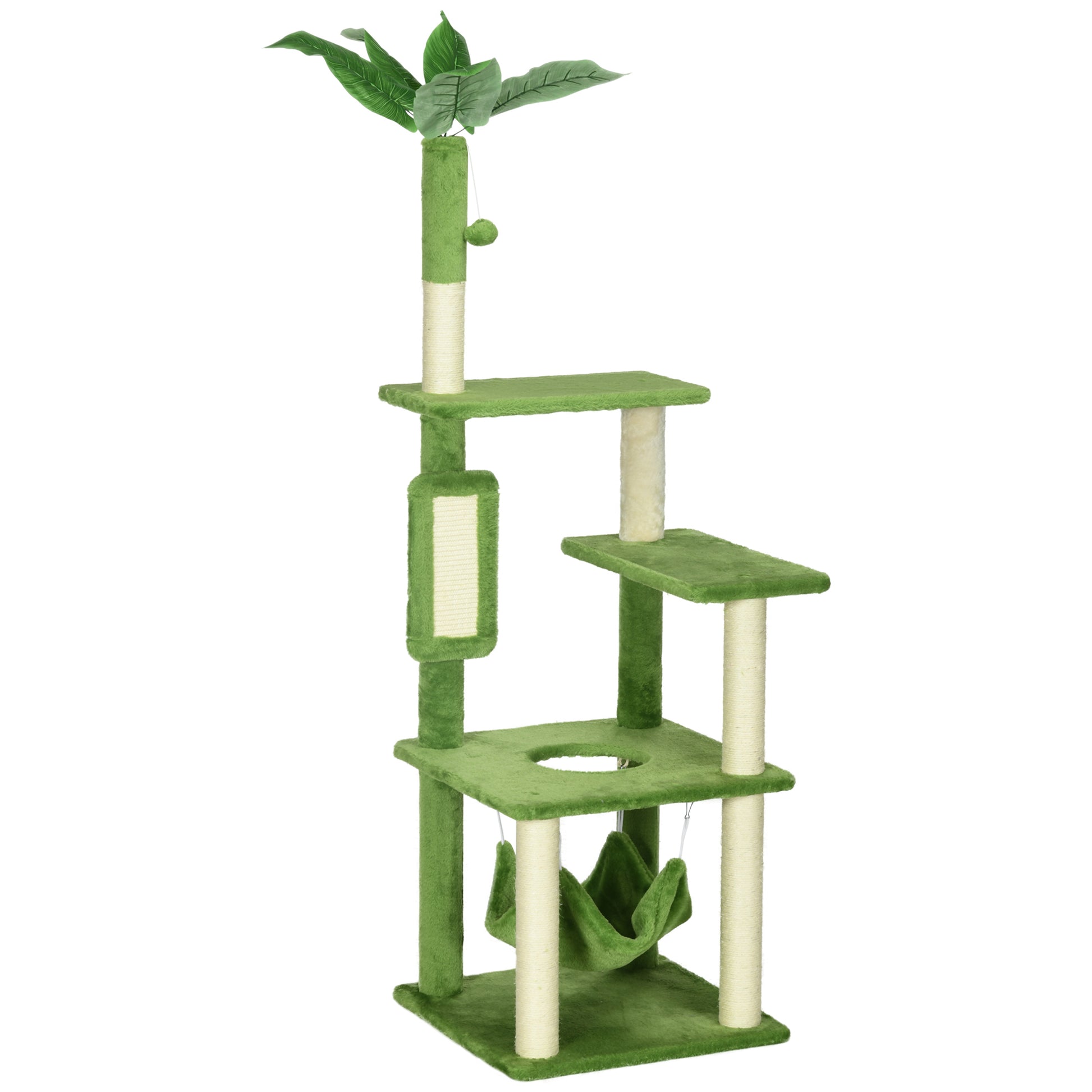 Pawhut Árbol Rascador Para Gatos Grandes De 142 Cm Con Hojas 49x49x142 Cm Verde_0