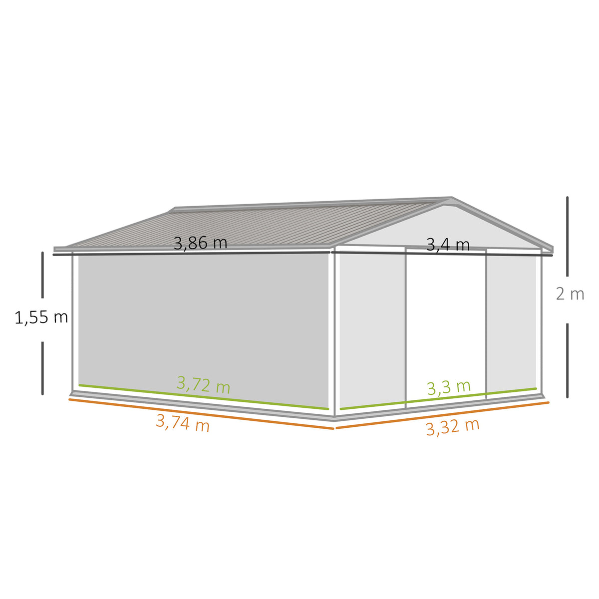 Cobertizo De Jardín Outsunny Acero Galvanizado Blanco 340x386x200 Cm_2