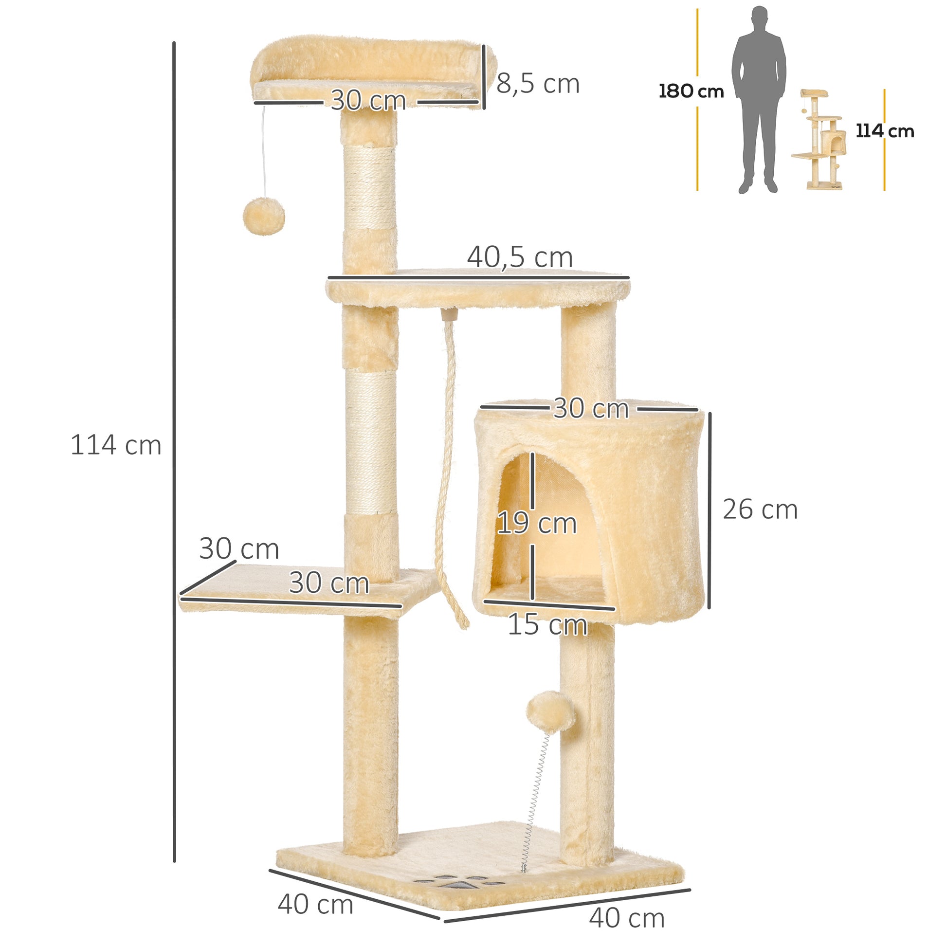 Pawhut Árbol Para Gatos Rascador Grande Con Plataformas Casetas Bolas De Juego_2