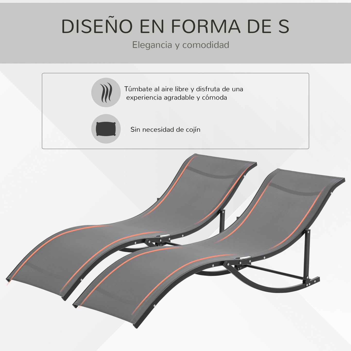 Outsunny Juego De 2 Tumbonas Plegables Con Marco De Aluminio 165x61x63 Cm Gris_4