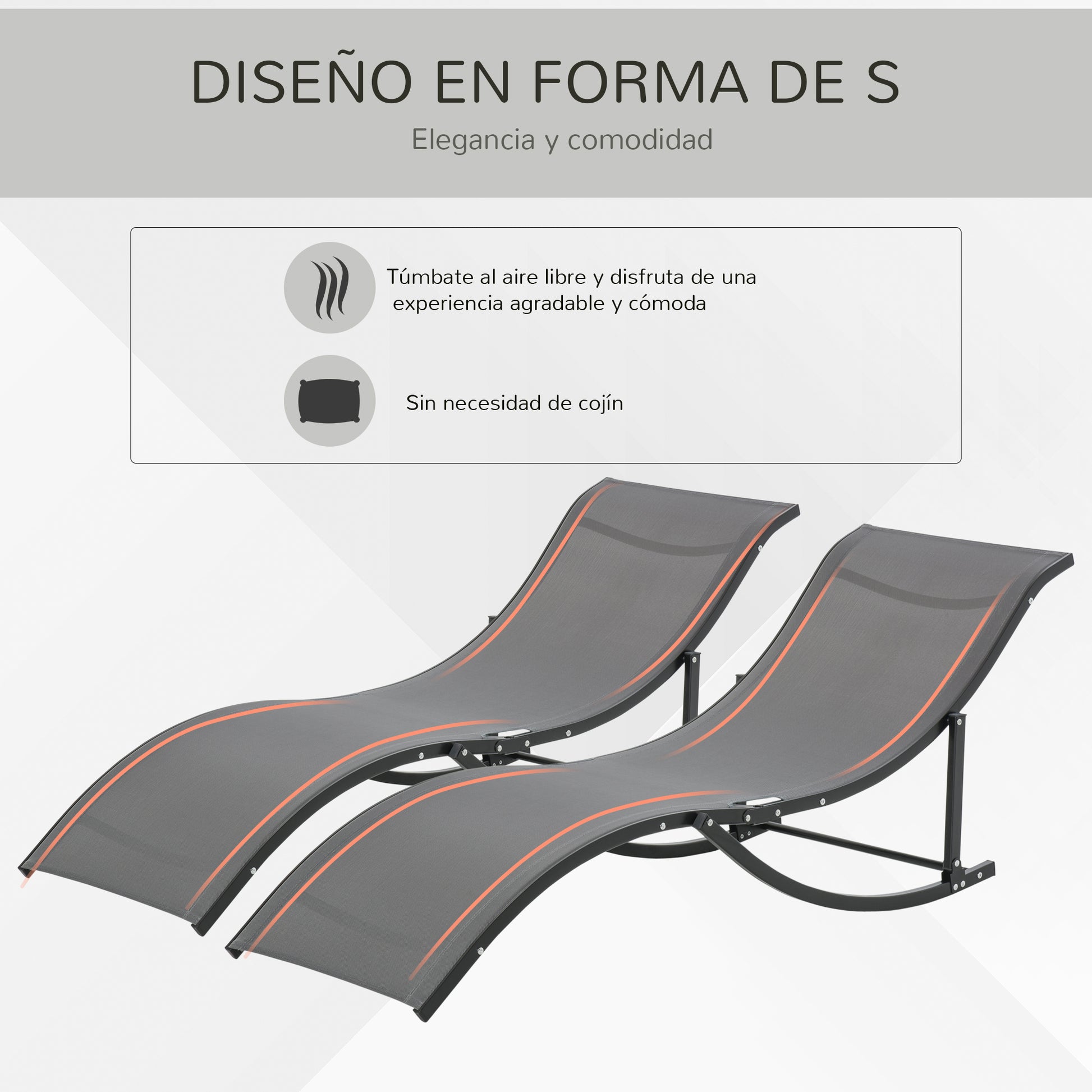 Outsunny Juego De 2 Tumbonas Plegables Con Marco De Aluminio 165x61x63 Cm Gris_4