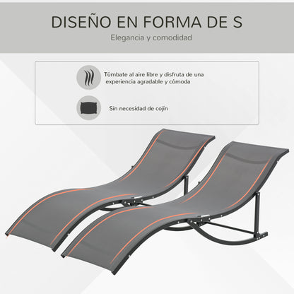 Outsunny Juego De 2 Tumbonas Plegables Con Marco De Aluminio 165x61x63 Cm Gris_4