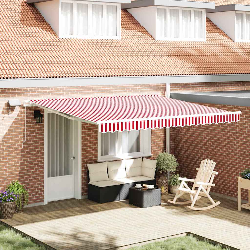 Toldo Retráctil Rojo Y Blanco 400 X 300 Cm Tela Y Aluminio_1