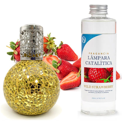 Lámpara Catalítica Mosaico Dorado + Aroma Wild Strawberry 500ml - Elimina Malos Olores, Impurezas Y Perfuma_0