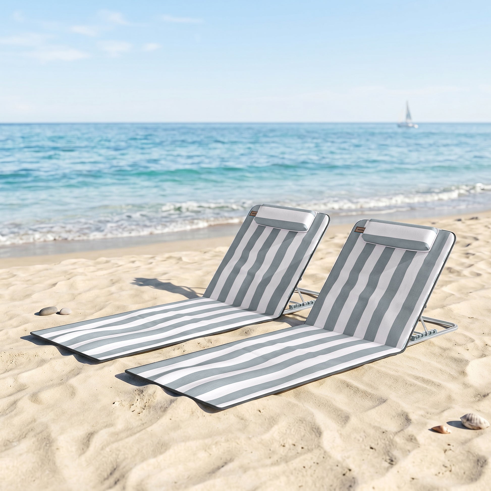 Outsunny Conjunto De 2 Esterillas De Playa Plegable 134x48x33-43 Cm Blanco Gris_1