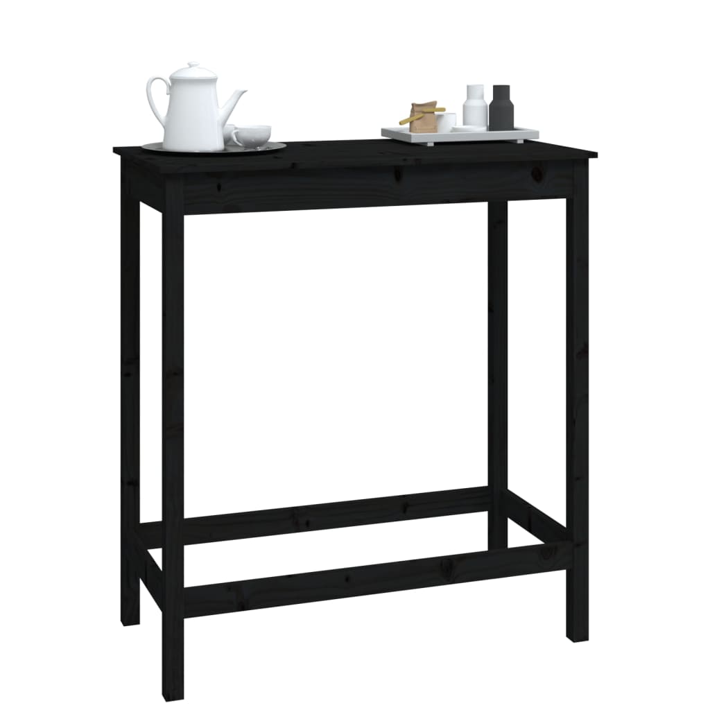 Mesa Alta De Bar Madera Maciza De Pino Negro 100x50x110 Cm_3
