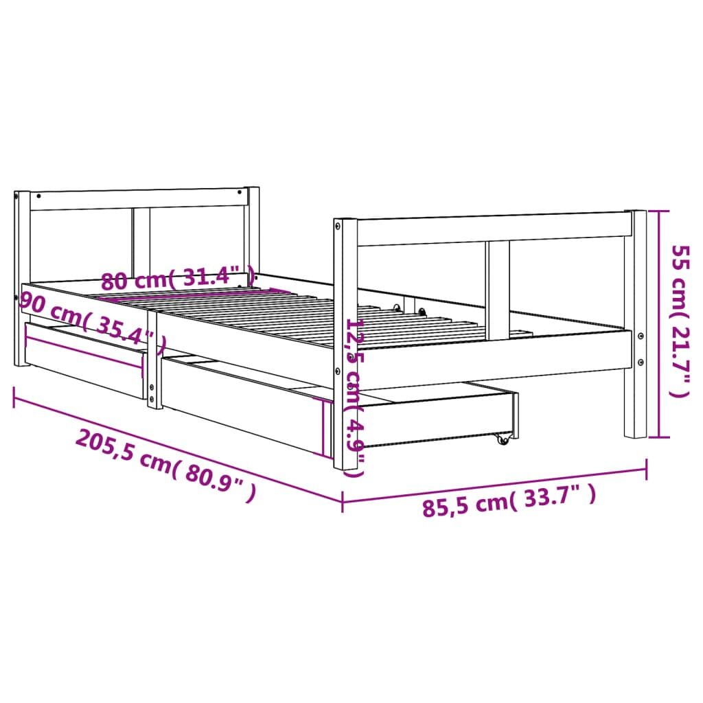 Vidaxl Estructura De Cama Niños Con Cajones Madera Pino Negro 80x200cm_2
