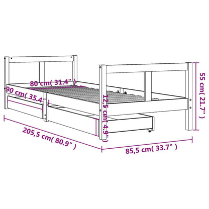 Vidaxl Estructura De Cama Niños Con Cajones Madera Pino Negro 80x200cm_2