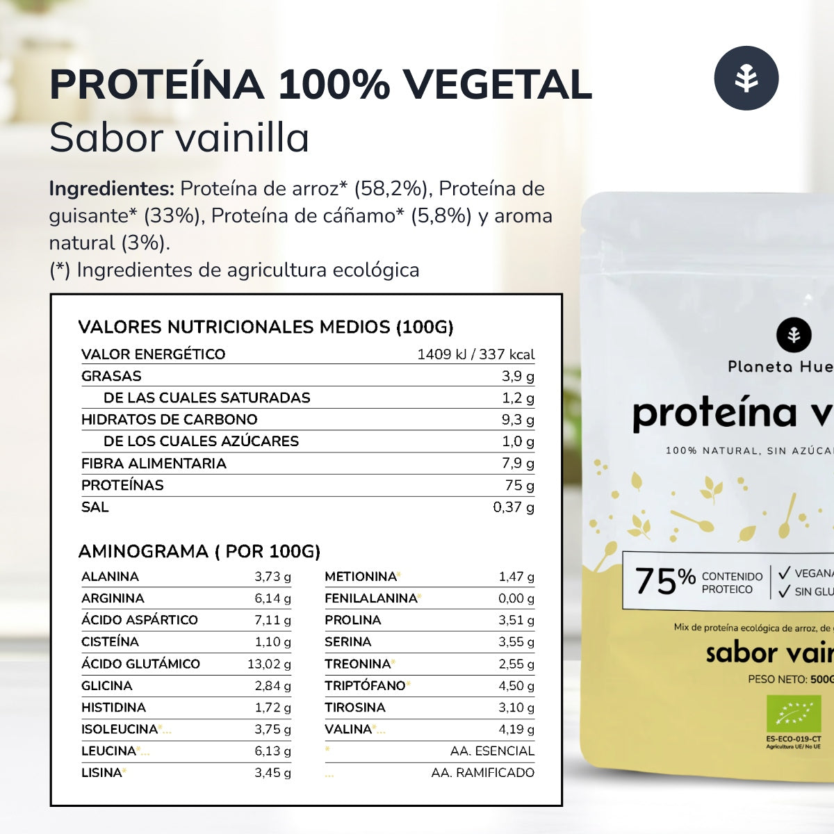 Proteína vegana Eco 75% vainilla Planeta Huerto 500 g