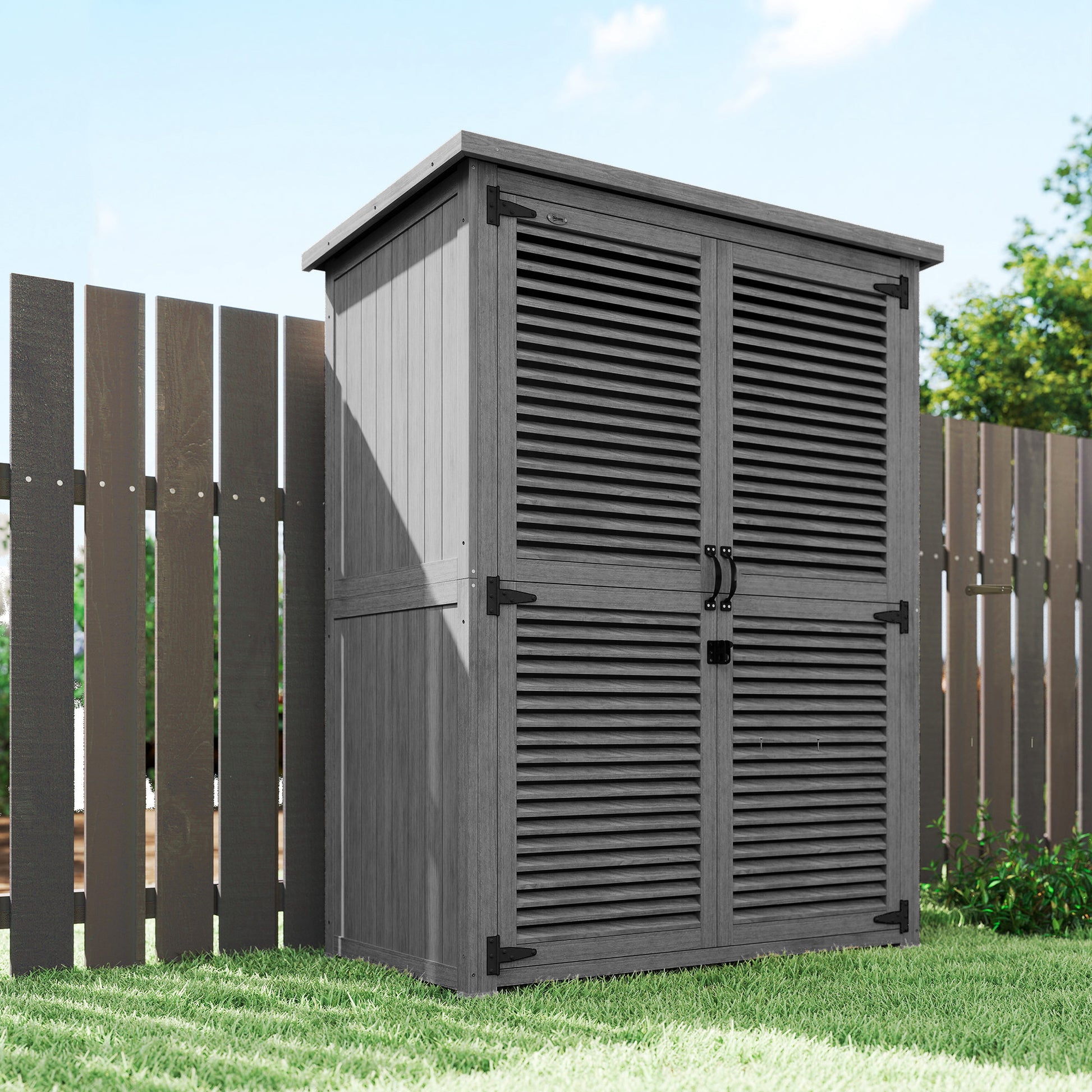 Outsunny Cobertizo De Madera 0,83 M² 127x65x168 Cm Con 2 Puertas Gris_4
