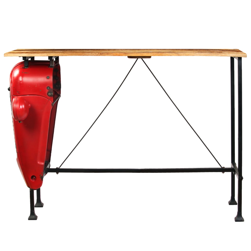 Mesa De Bar De Tractor Madera Maciza Mango Rojo 60x150x107 Cm_1