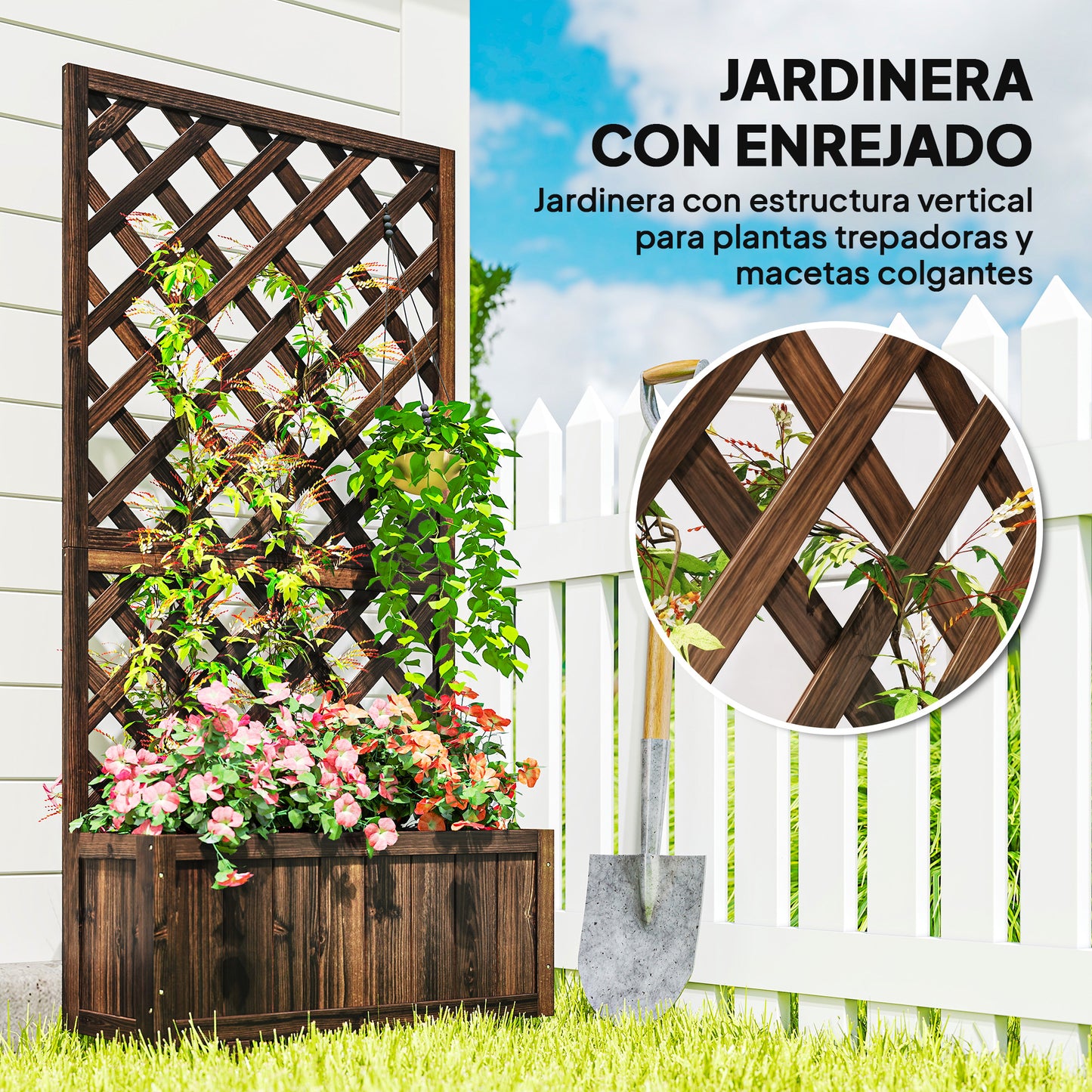 Outsunny Jardinera Con Enrejado De Madera Para Plantas Flores 72,5x31,5x149,5 Cm_3