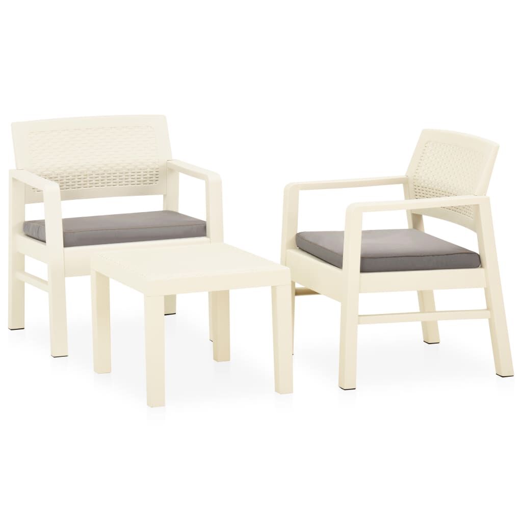 Vidaxl Set De Muebles De Jardín 3 Piezas Con Cojines Plástico Blanco_1