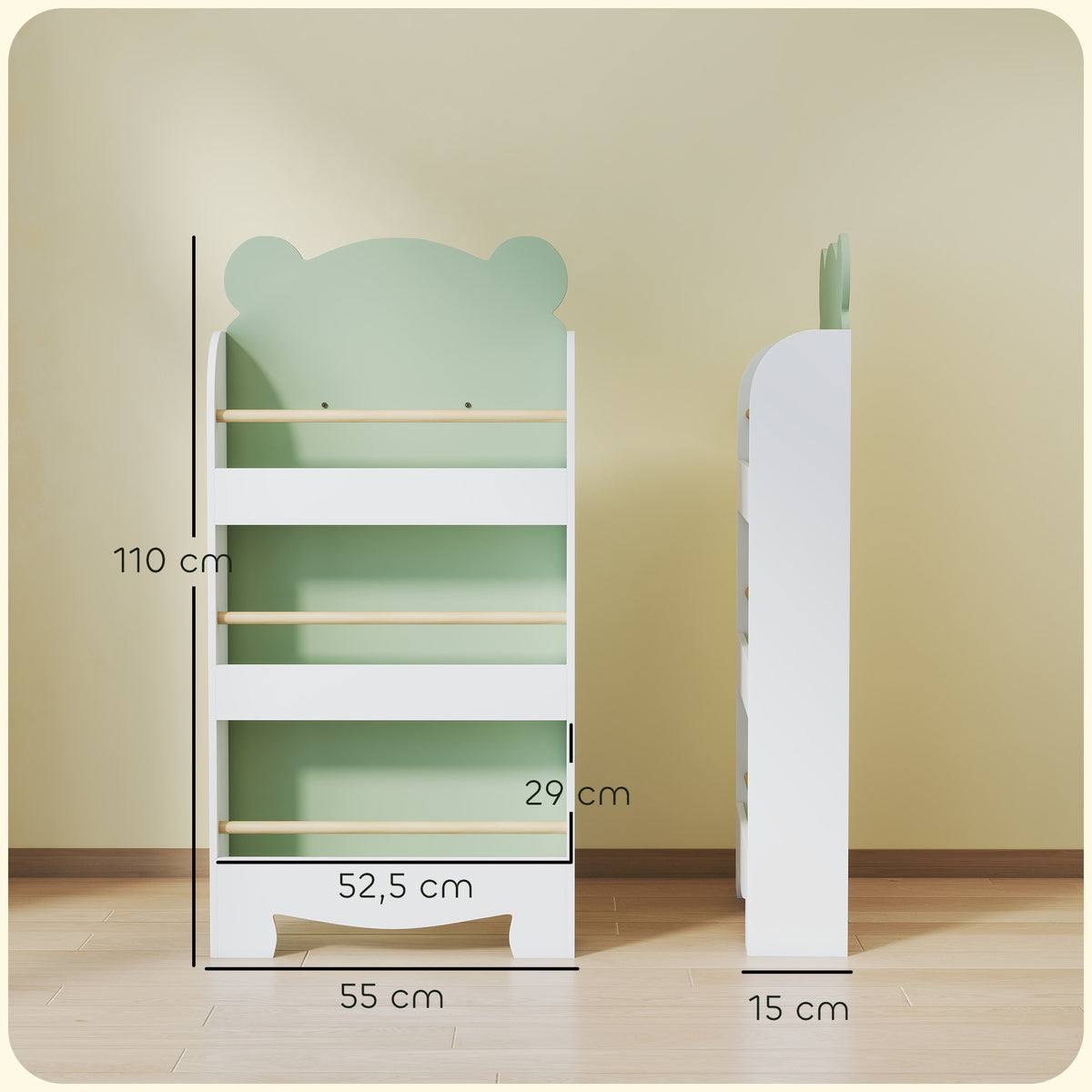 Librería Infantil Aiyaplay Mdf, Madera De Pino Verde 55x15x110 Cm_2