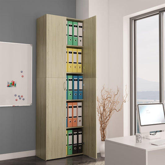 Armario De Oficina Contrachapado Color Roble 60x32x190 Cm_0