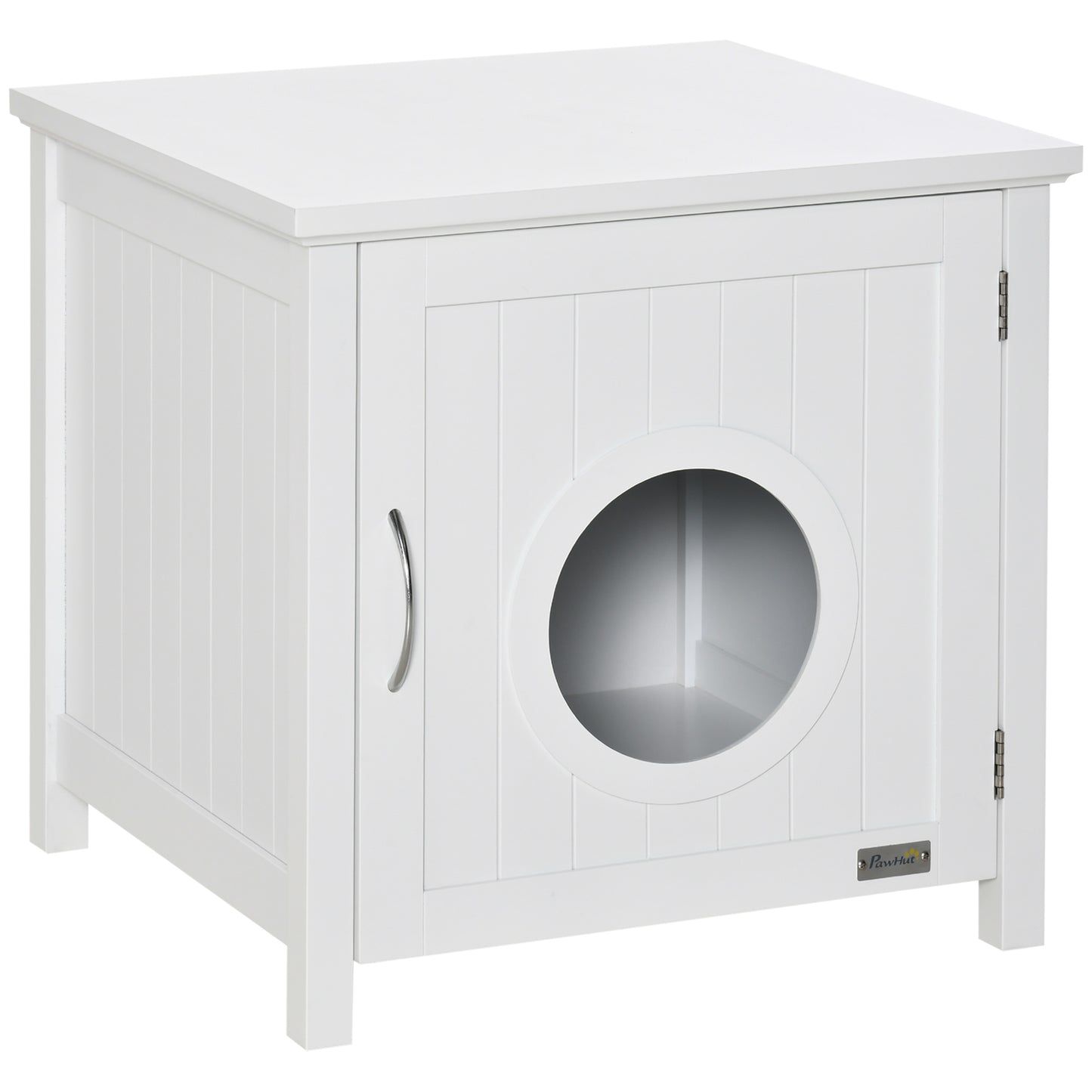 Pawhut Casa Para Gatos Madera Armario Almacenaje Orificio 51,5x48,2x51cm Blanco_0