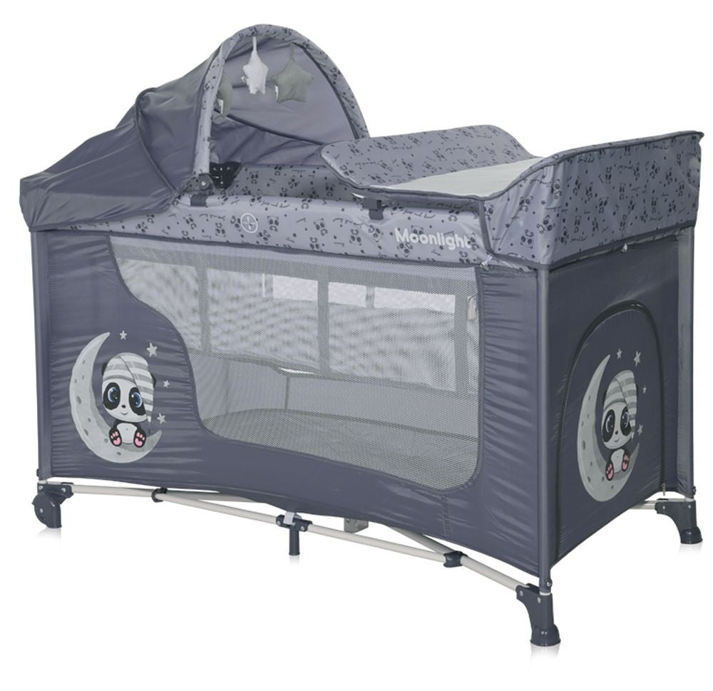 Cuna De Viaje Moonlight Plus (2 Niveles) Cool Grey Pandas_0