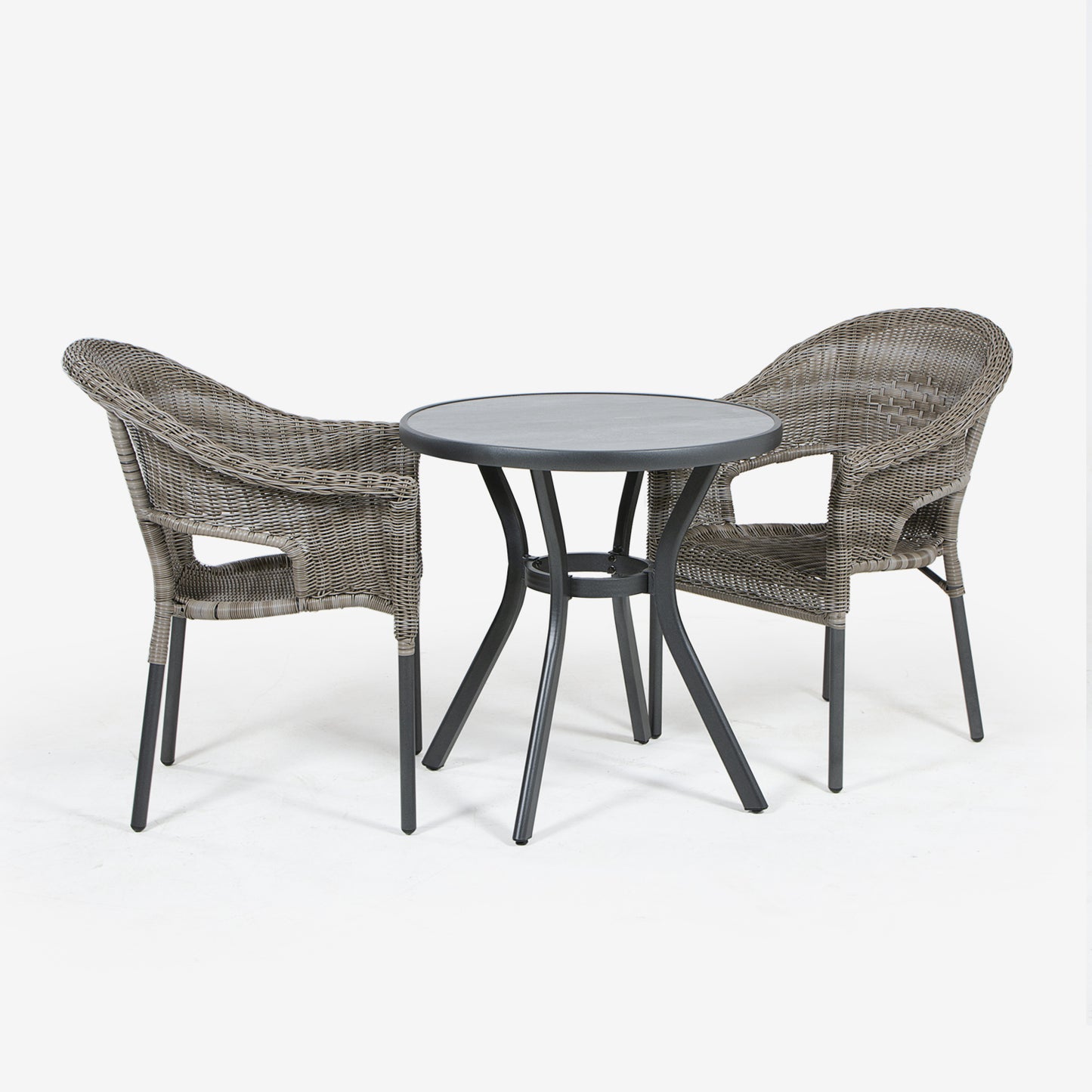 Conjunto De Mesas Y Sillas Para Exterior, Aluminio, Aluminio Y Ratán Sintético Redondo, Color Antracita, Mesa:72x72 Sillon:66x62x86_2
