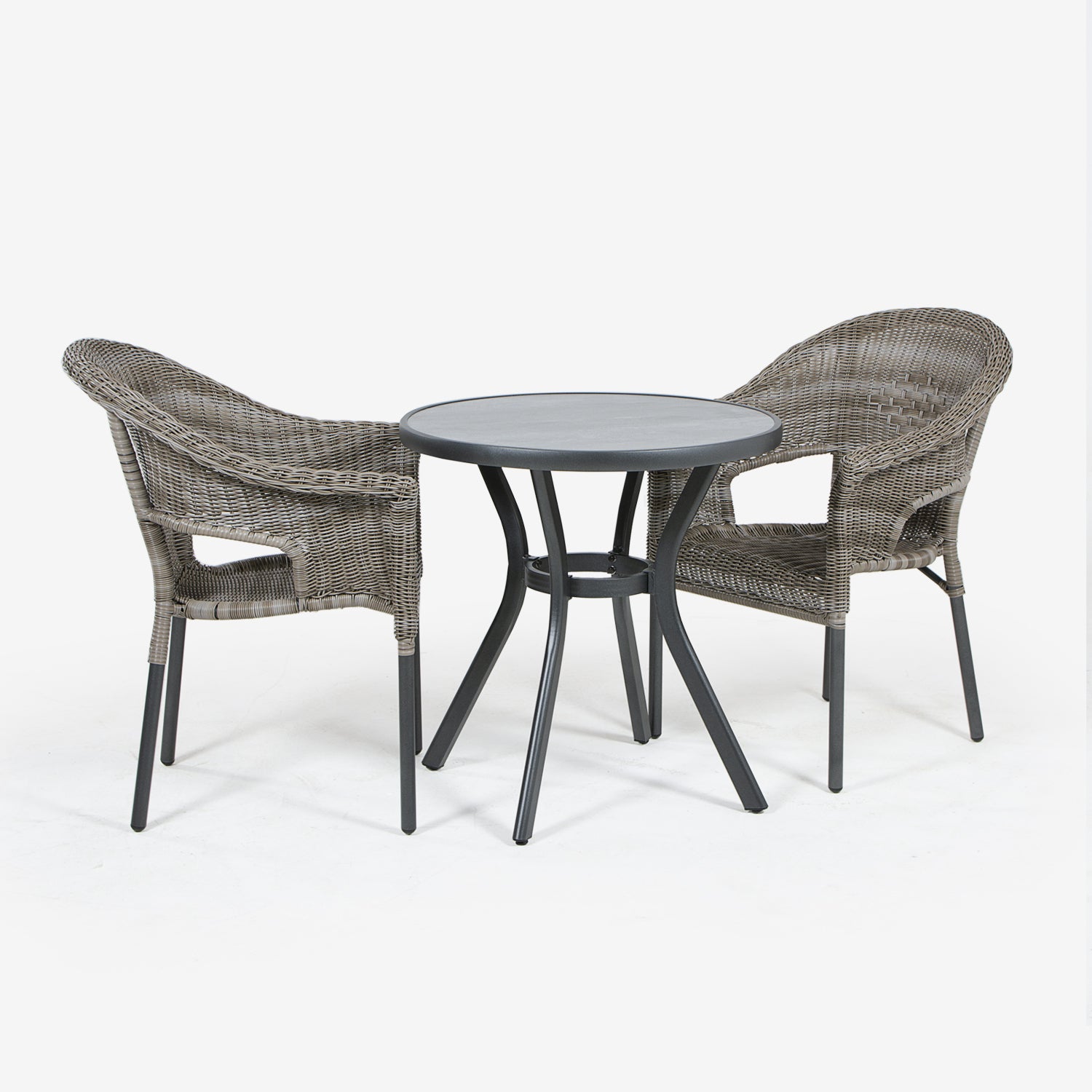 Conjunto De Mesas Y Sillas Para Exterior, Aluminio, Aluminio Y Ratán Sintético Redondo, Color Antracita, Mesa:72x72 Sillon:66x62x86_2