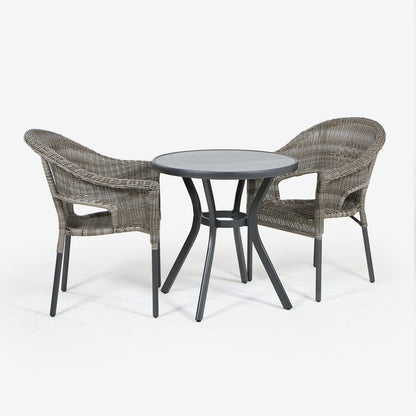 Conjunto De Mesas Y Sillas Para Exterior, Aluminio, Aluminio Y Ratán Sintético Redondo, Color Antracita, Mesa:72x72 Sillon:66x62x86_2