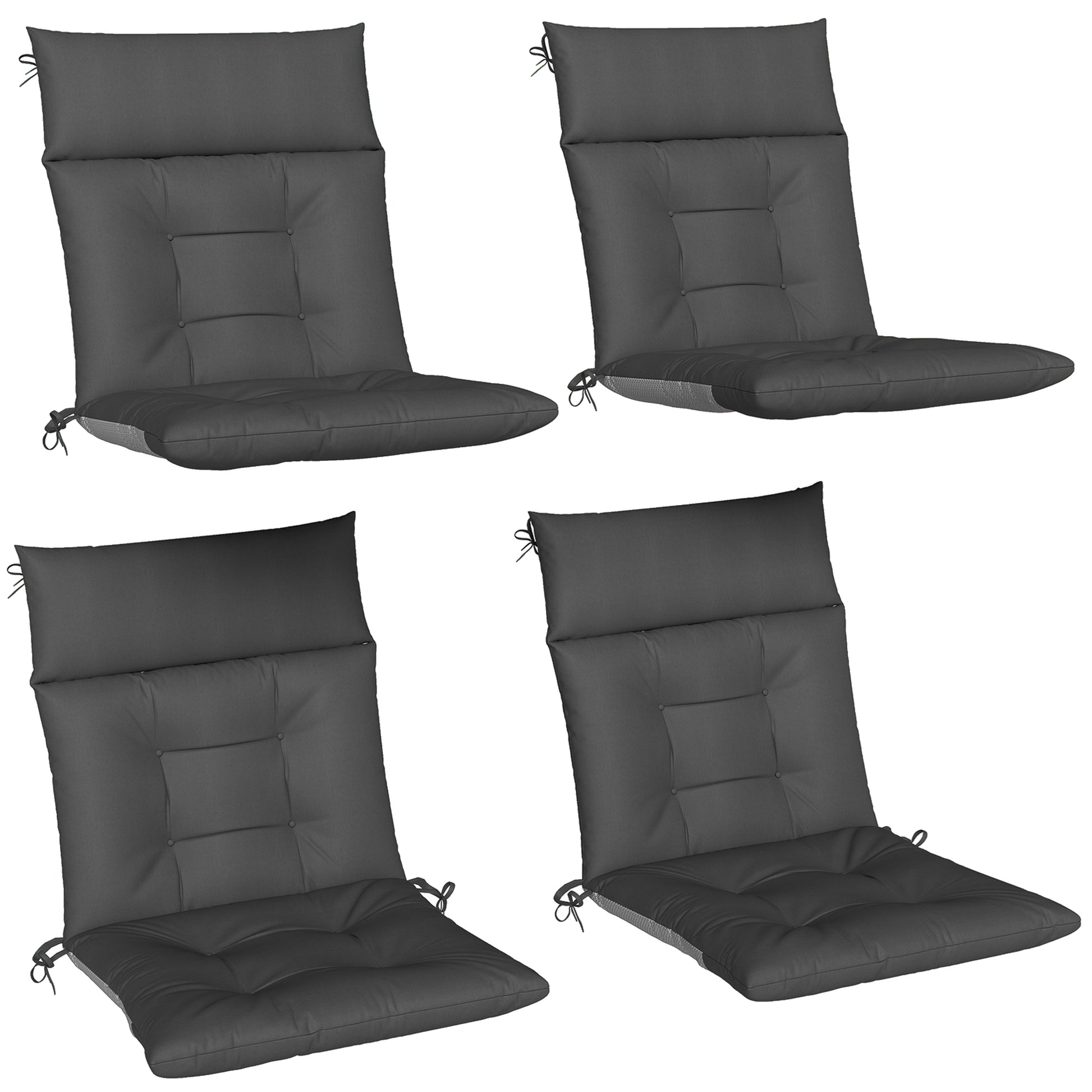 Outsunny Set De 4 Cojines Para Sillas De Jardín Con Respaldo Correas Gris_0