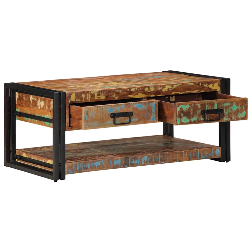 Mesa De Centro Multicolor 90x50x38 Cm Madera Maciza Reciclada_1