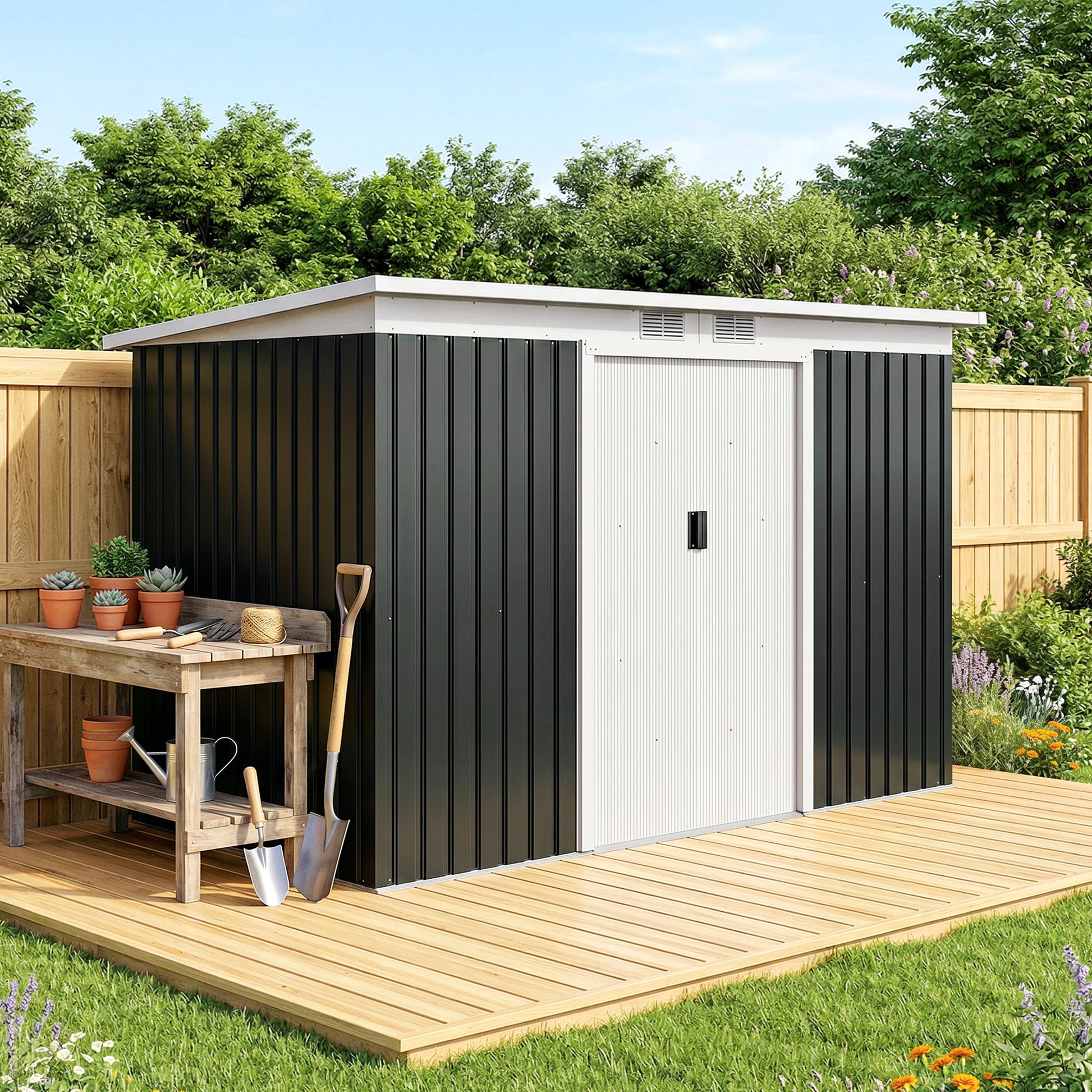 Outsunny Cobertizo De Jardín 280x130x172 Cm Base De 3,2 M² Con 2 Puertas Gris_1
