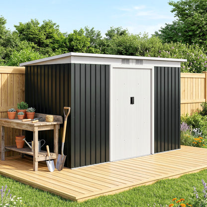 Outsunny Cobertizo De Jardín 280x130x172 Cm Base De 3,2 M² Con 2 Puertas Gris_1