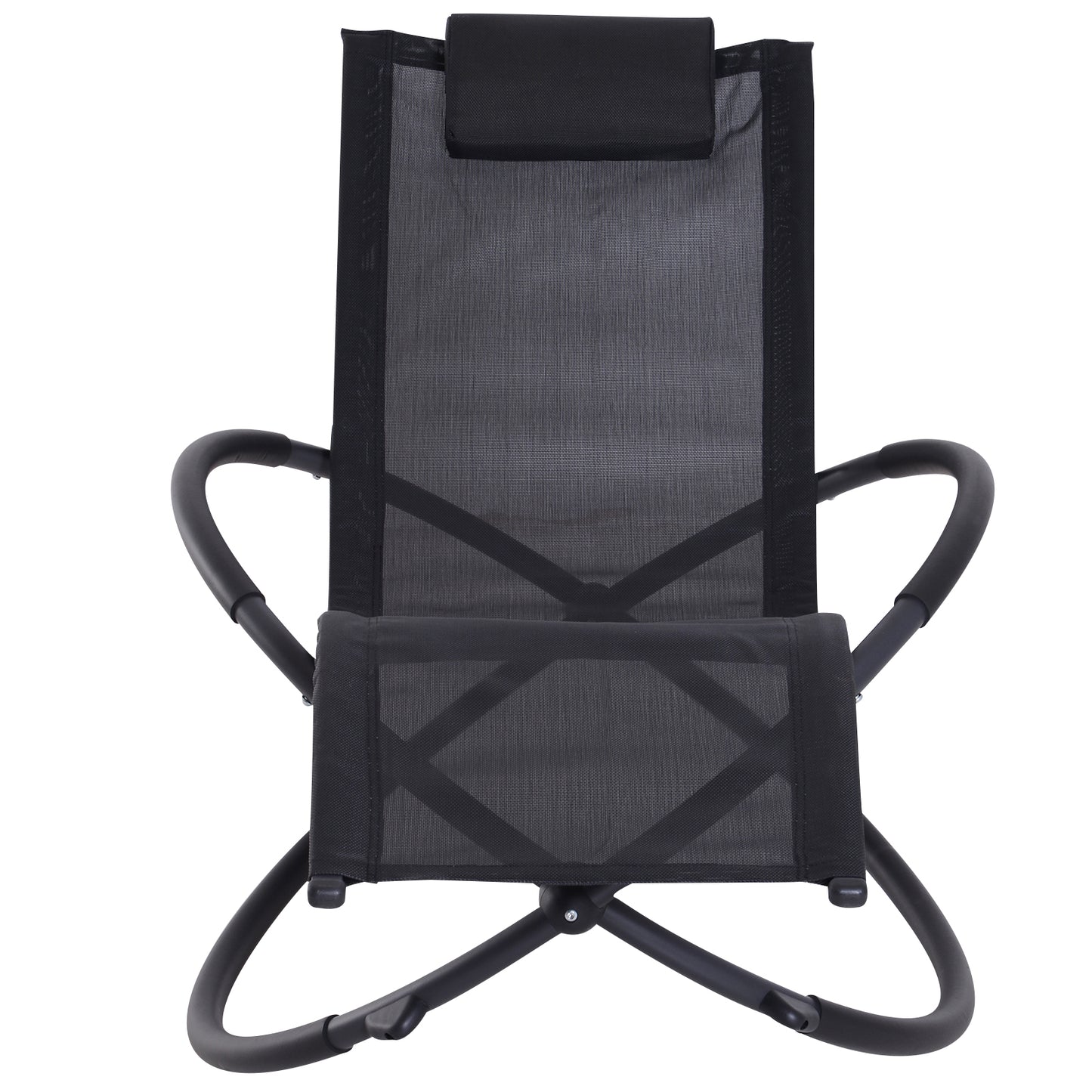 Outsunny Tumbona Mecedora De Jardín Plegable Con Reposacabezas 154x80x84cm Negro_4