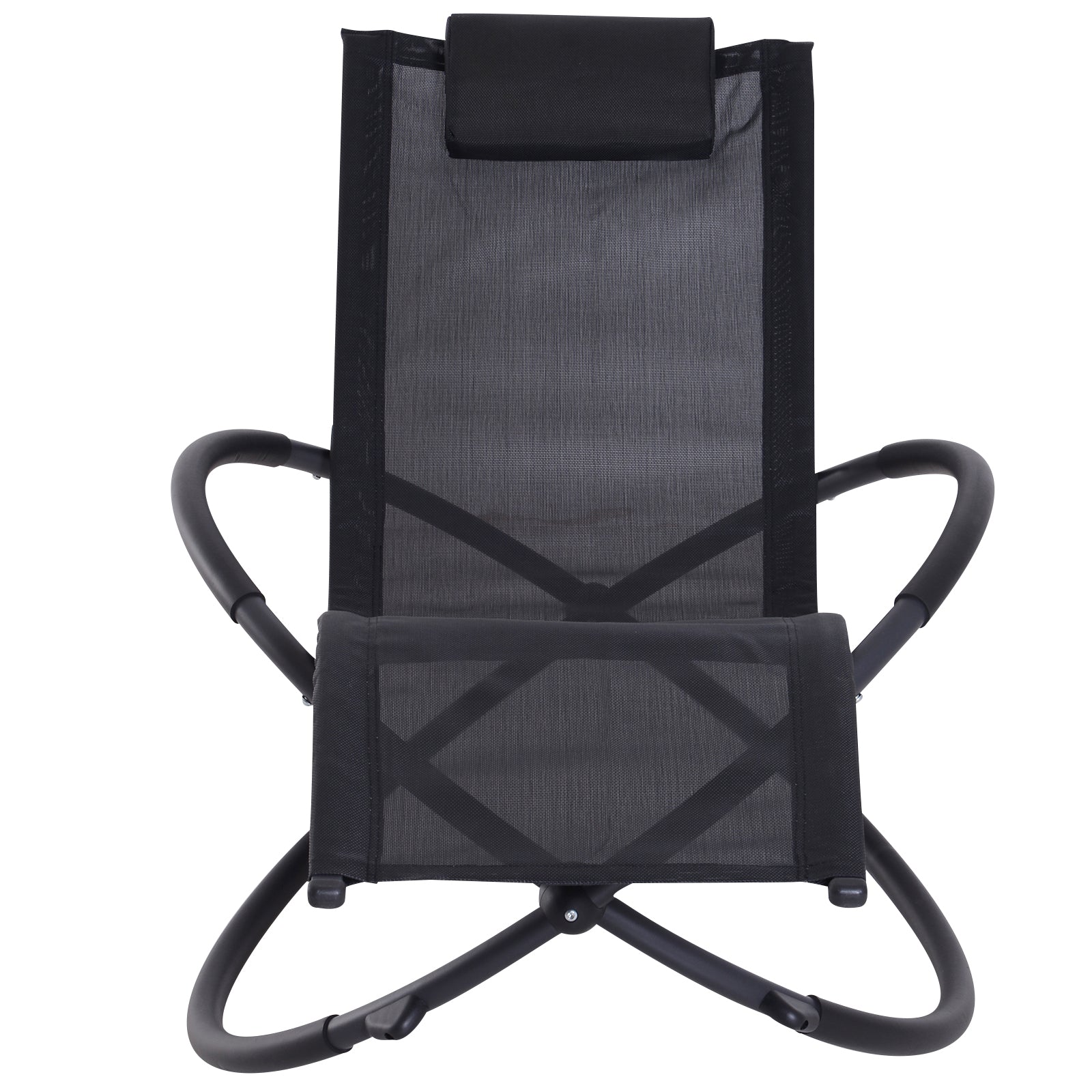 Outsunny Tumbona Mecedora De Jardín Plegable Con Reposacabezas 154x80x84cm Negro_4