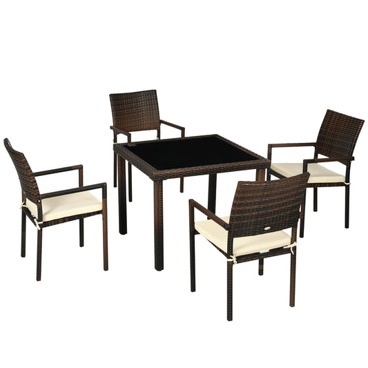 Outsunny Conjunto De Muebles De Ratán Sintético Mesa De Centro 4 Sillas Marrón_0