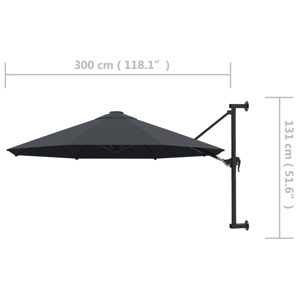 Vidaxl Sombrilla De Pared Con Barra De Metal Antracita 300 Cm_2