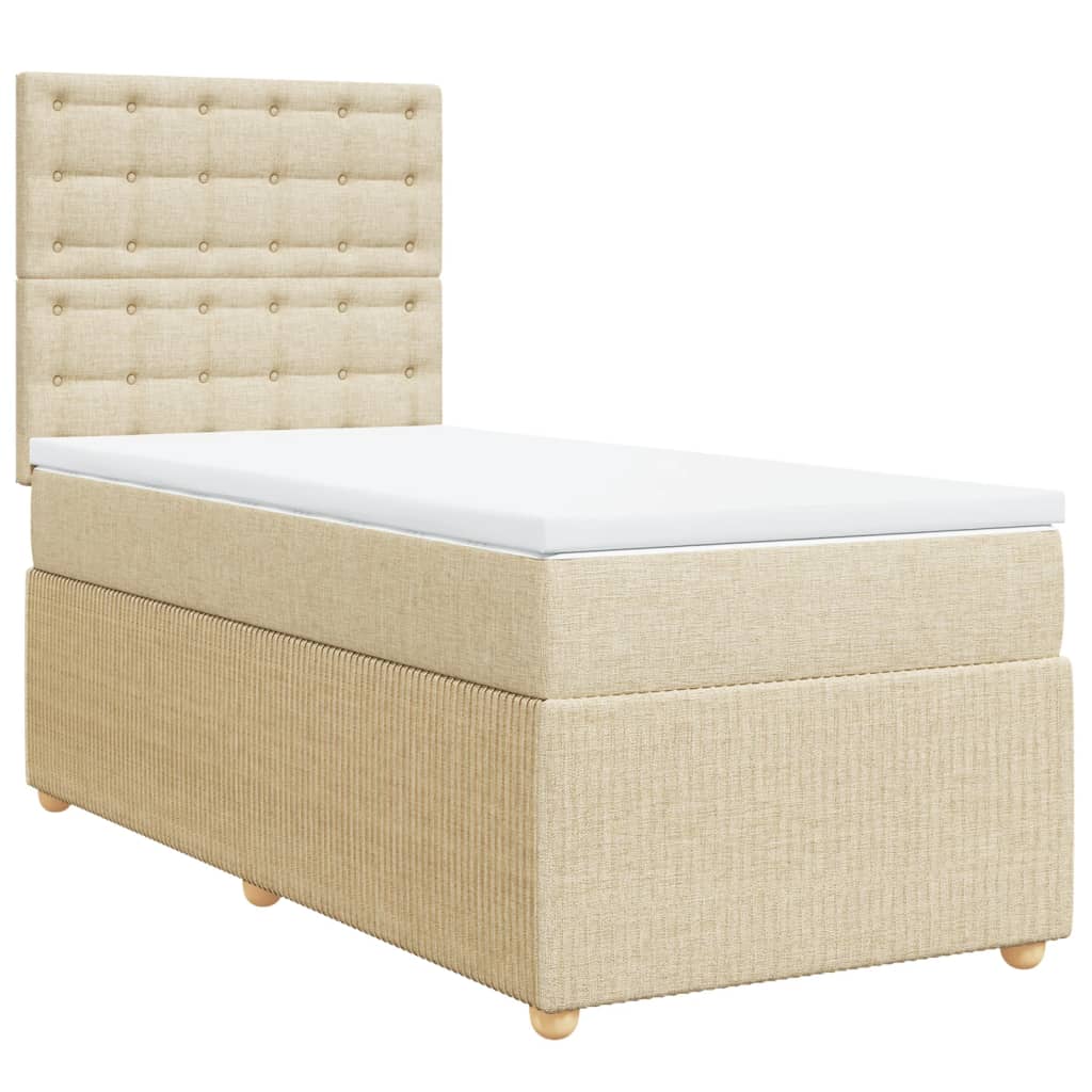 Cama Box Spring Con Colchón Tela Color Crema 80x200 Cm / Vetonek_2