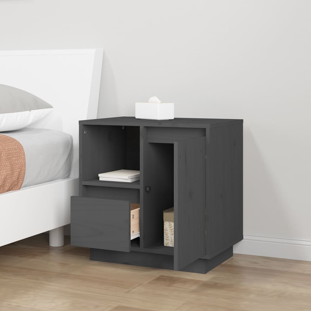 Mesitas De Noche 2 Uds Madera Maciza Pino Gris 50x34x50 Cm_2