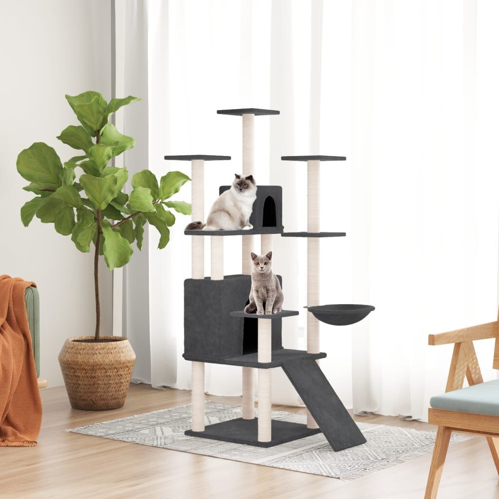 Vidaxl Rascador Para Gatos Con Postes De Sisal Gris Oscuro 154 Cm_1