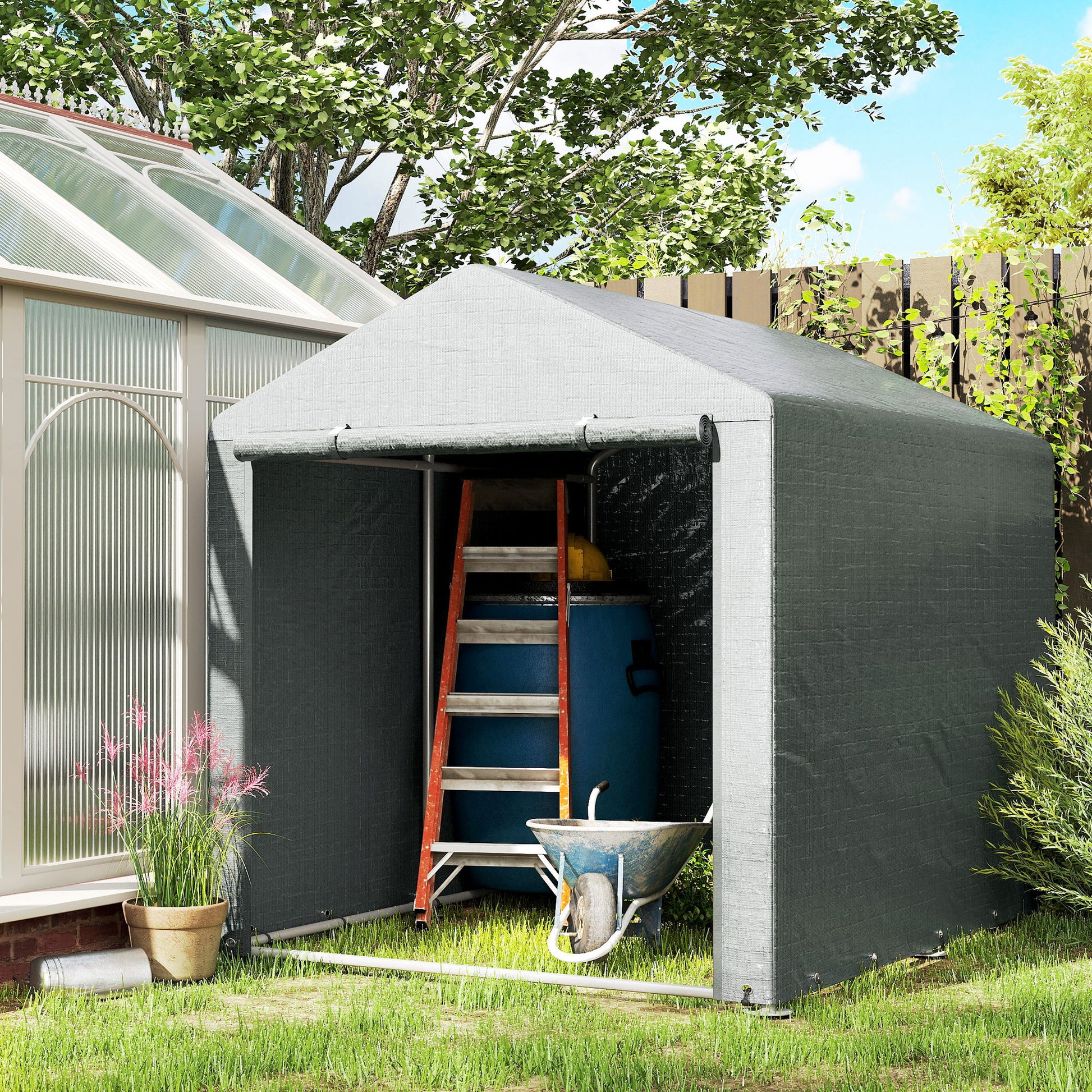 Outsunny Carpa De Jardín Para Herramientas Bicicletas Motos 1,6x2,2x1,7 M Gris_3