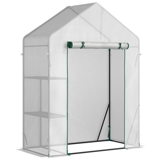 Invernadero De Jardín Con 2 Estantes Outsunny 143x73x195 Cm Blanco_0