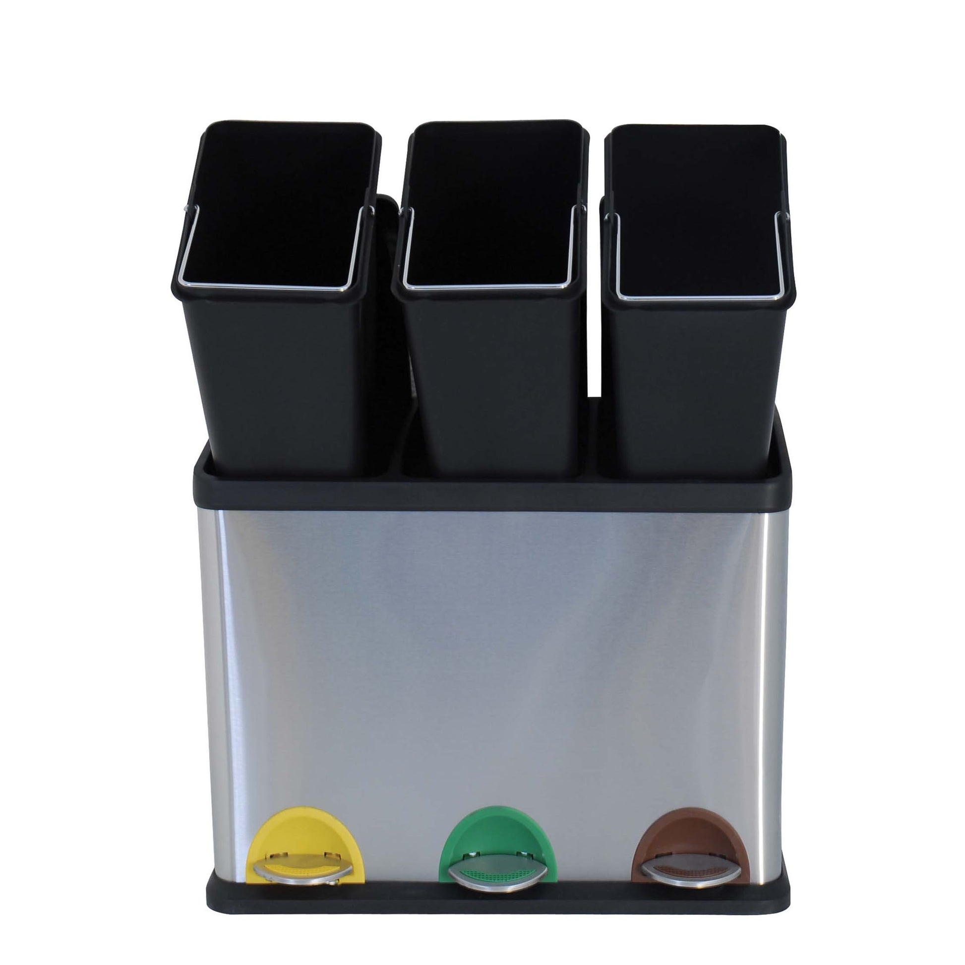 Cubo De Basura 24 Litros Ecologico Con 3 Compartimentos, Cromado, En Acero Inoxidable 46 X 26,5 X 39,5 Cm._1